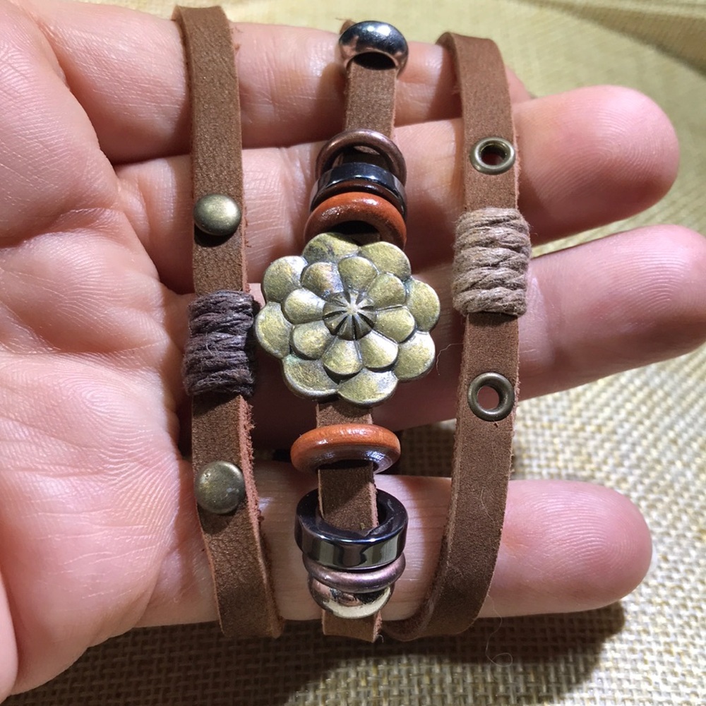 Leather hand and 10” ankle bracelet 7-8”